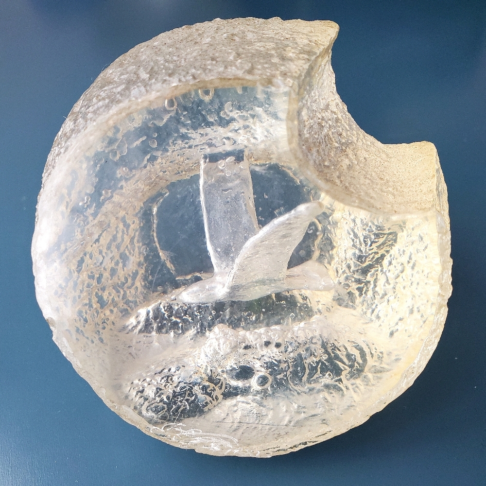 Vintage 70's Signed Acrylic Lucite Seagull Ocean & Wave Sculpture Art Decoration